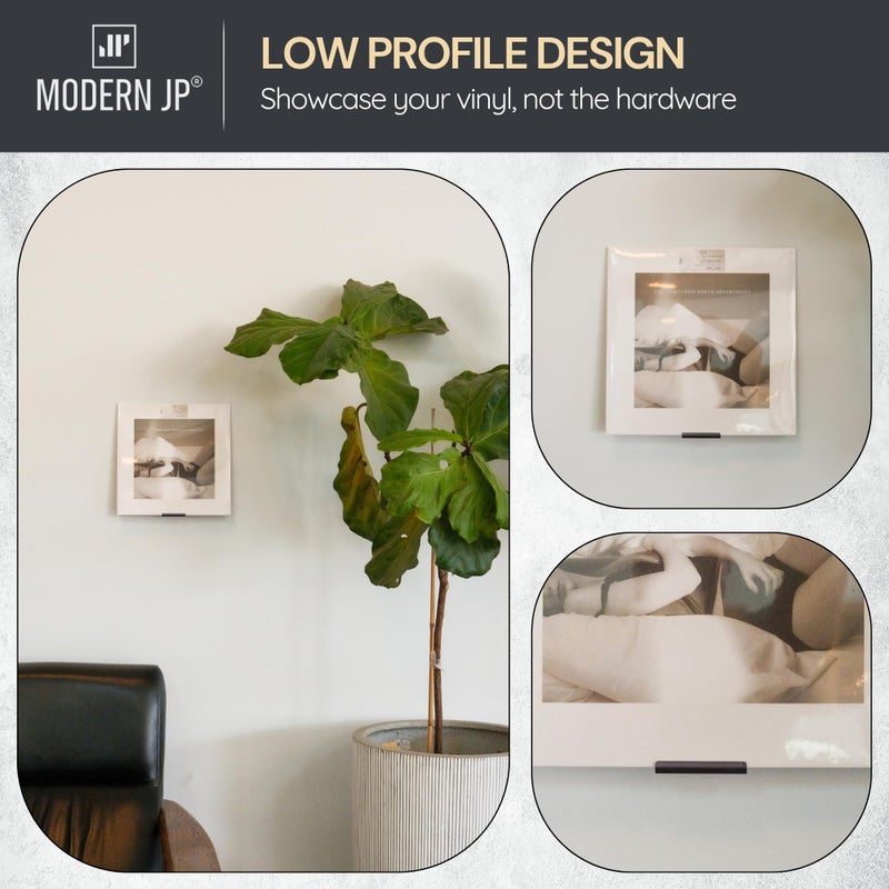 Modern JP Adhesive Vinyl Wall Mount (8-Pack) - Strong Hold Record Holder Wall, Record-Safe Easy Installation, Album Wall Mount for 1LP and 2LP - Black - Image 4